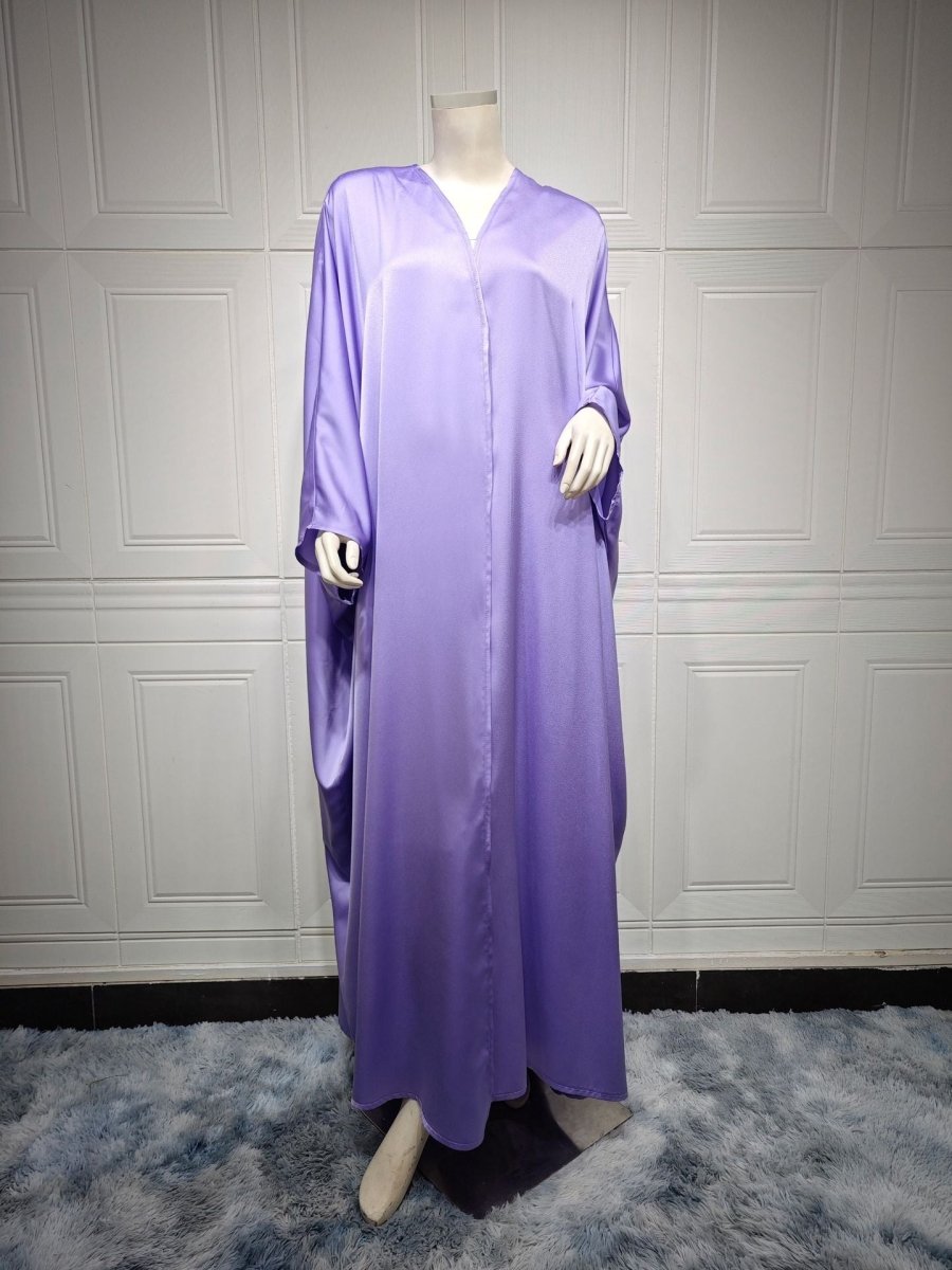 Soft Forged Bat Sleeve Abaya Robe | V-Neck Satin Cardigan Dress(MOA224)