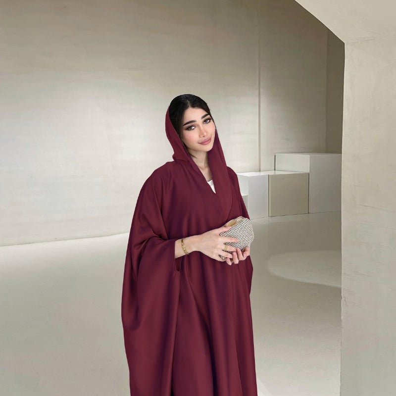 Soft Forged Bat Sleeve Abaya Robe | V-Neck Satin Cardigan Dress(MOA224)