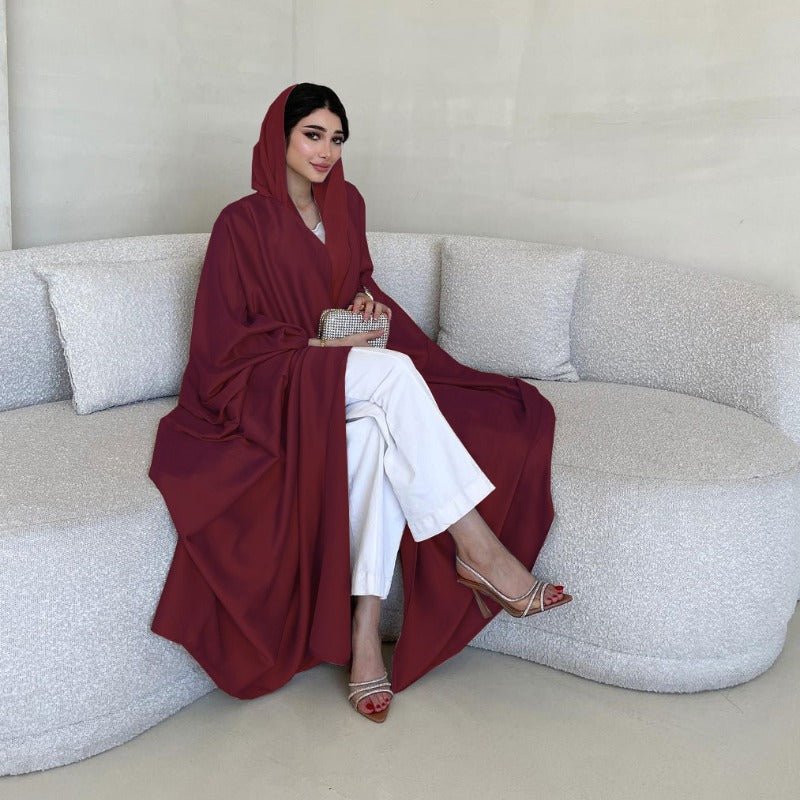 Soft Forged Bat Sleeve Abaya Robe | V-Neck Satin Cardigan Dress(MOA224)