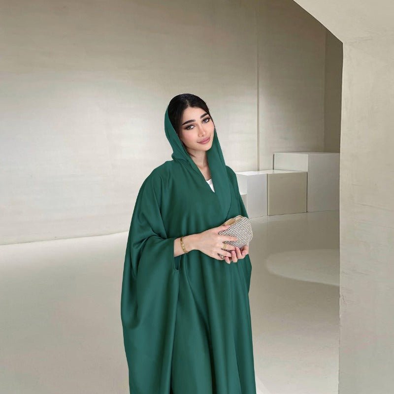 Soft Forged Bat Sleeve Abaya Robe | V-Neck Satin Cardigan Dress(MOA224)