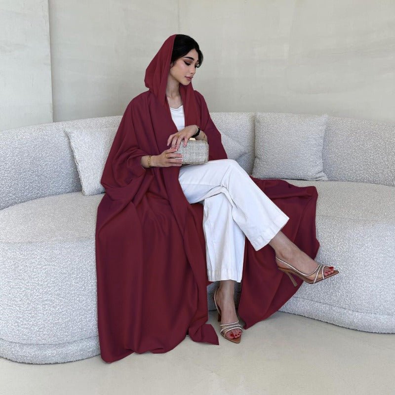 Soft Forged Bat Sleeve Abaya Robe | V-Neck Satin Cardigan Dress(MOA224)