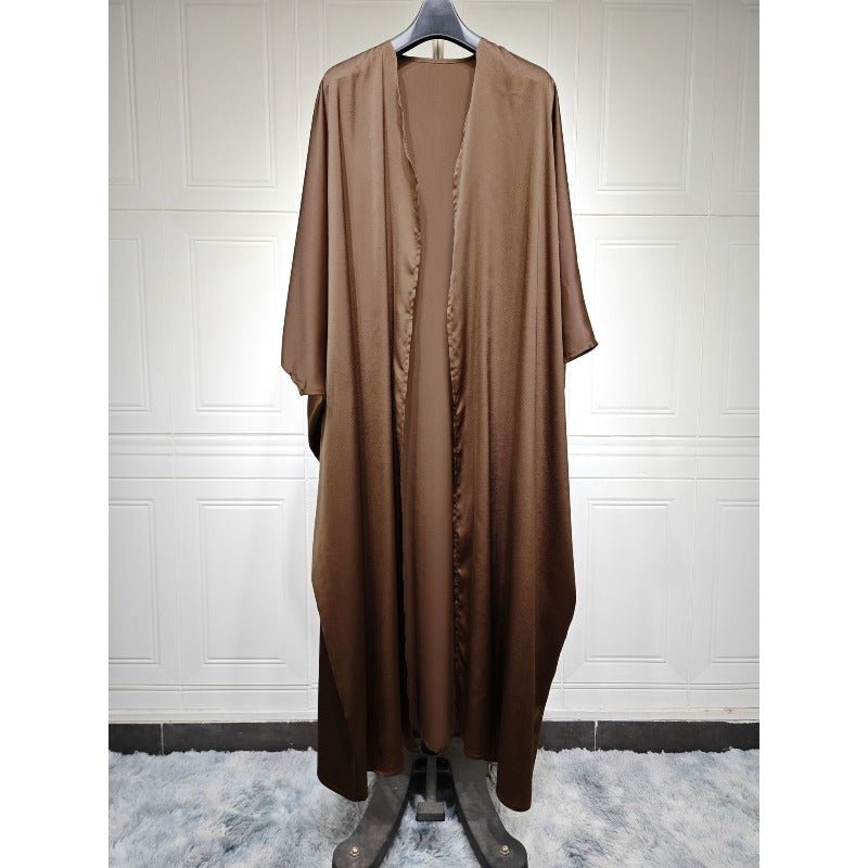 Soft Forged Bat Sleeve Abaya Robe | V-Neck Satin Cardigan Dress(MOA224)
