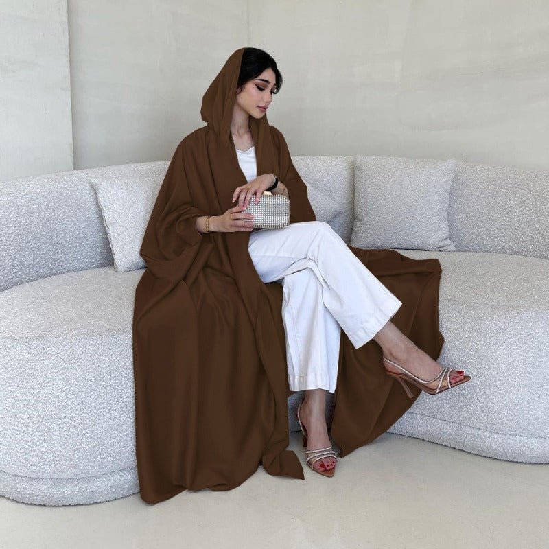 Soft Forged Bat Sleeve Abaya Robe | V-Neck Satin Cardigan Dress(MOA224)