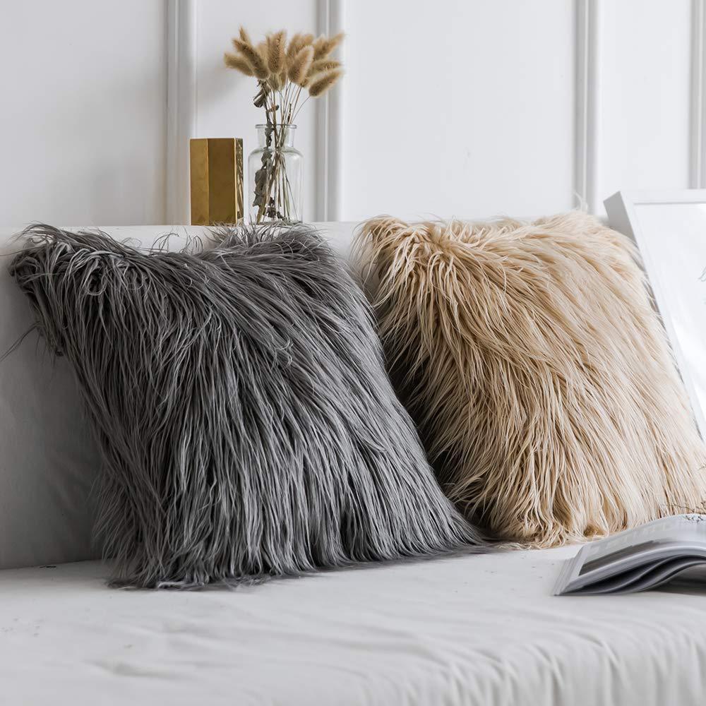 Soft Fur Polyester Cotton Pillow Covers Cushion Covers Luxury Soft Decorative Pillow Covers Home Decor Pillow Covers Living Room Bedroom Decorative Pillowcase Shaggy Fluffy Cover 45x45CM