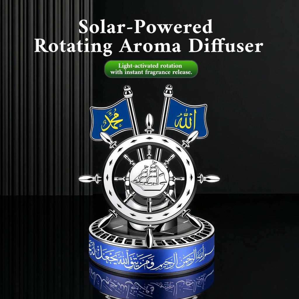 Solar-Powered Islamic Style Car Fragrance Diffuser | Auto-Rotating Aroma Dispenser with Light Activation (MAC270)
