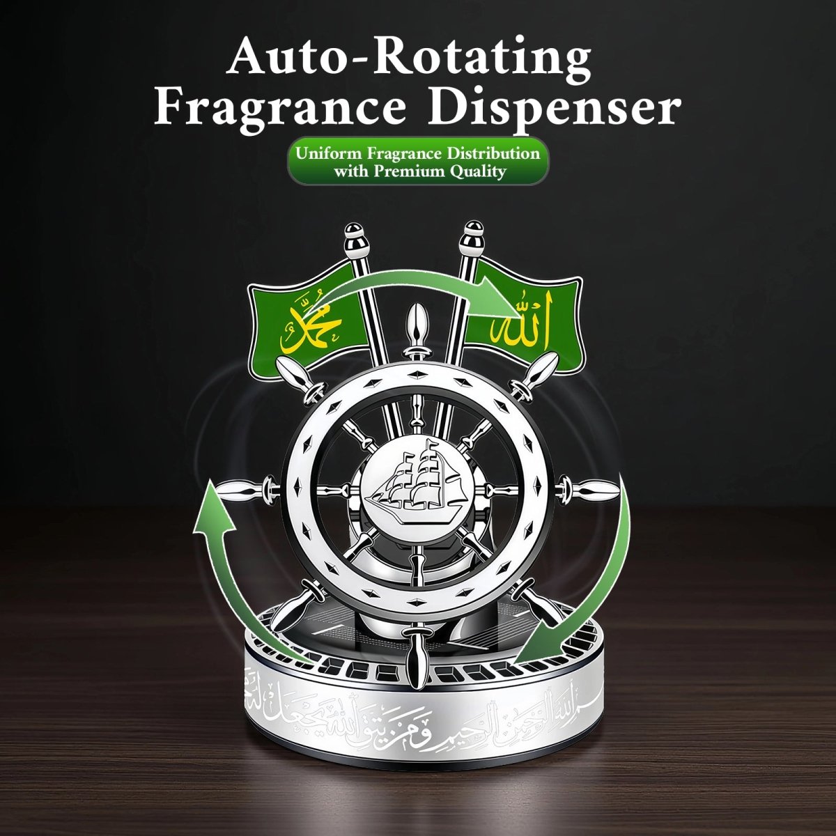Solar-Powered Islamic Style Car Fragrance Diffuser | Auto-Rotating Aroma Dispenser with Light Activation (MAC270)