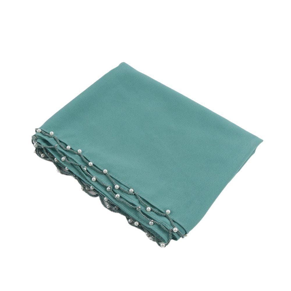 Solid Chiffon Hijab with Delicate Beaded Edging Pearl-Embellished Wave (MH139)