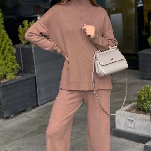 Solid Color Asymmetric Tunic & Wide Leg Pants Set(MS174)