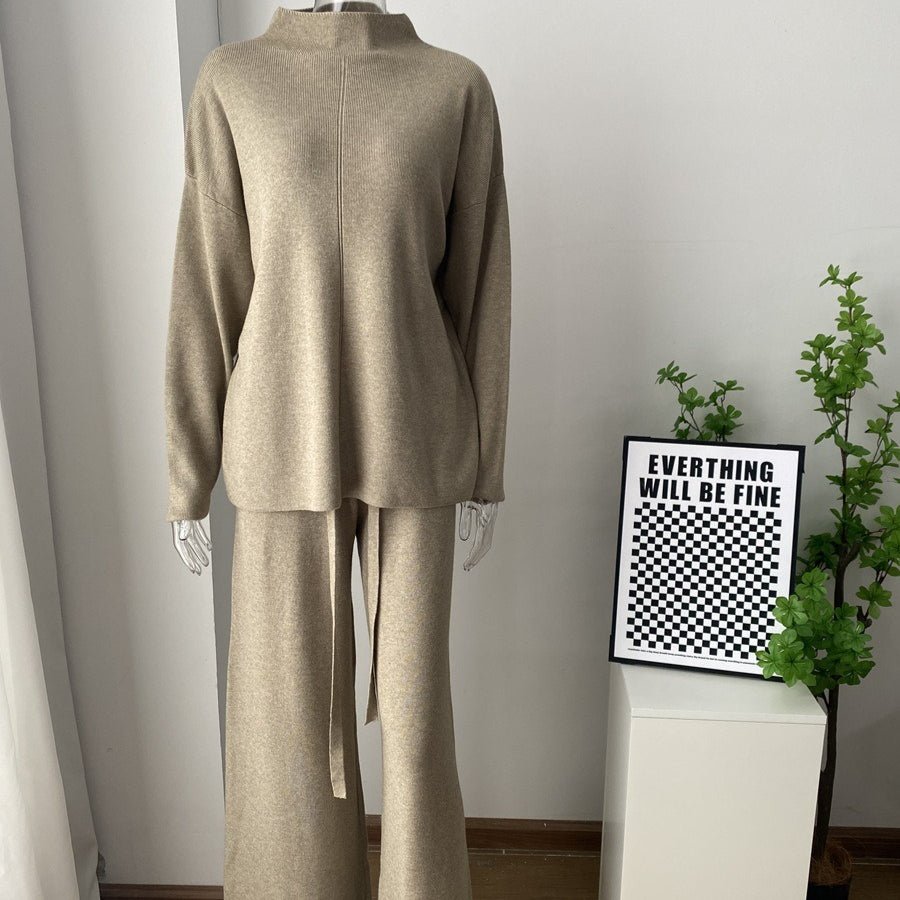 Solid Color Asymmetric Tunic & Wide Leg Pants Set(MS174)