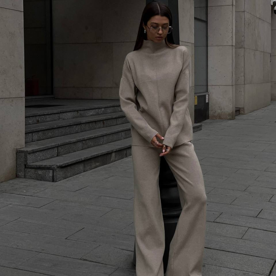 Solid Color Asymmetric Tunic & Wide Leg Pants Set(MS174)
