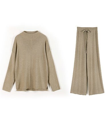 Solid Color Asymmetric Tunic & Wide Leg Pants Set(MS174)