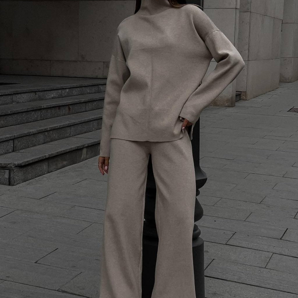 Solid Color Asymmetric Tunic & Wide Leg Pants Set(MS174)