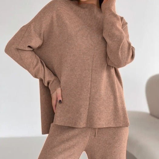Solid Color Asymmetric Tunic & Wide Leg Pants Set(MS174)