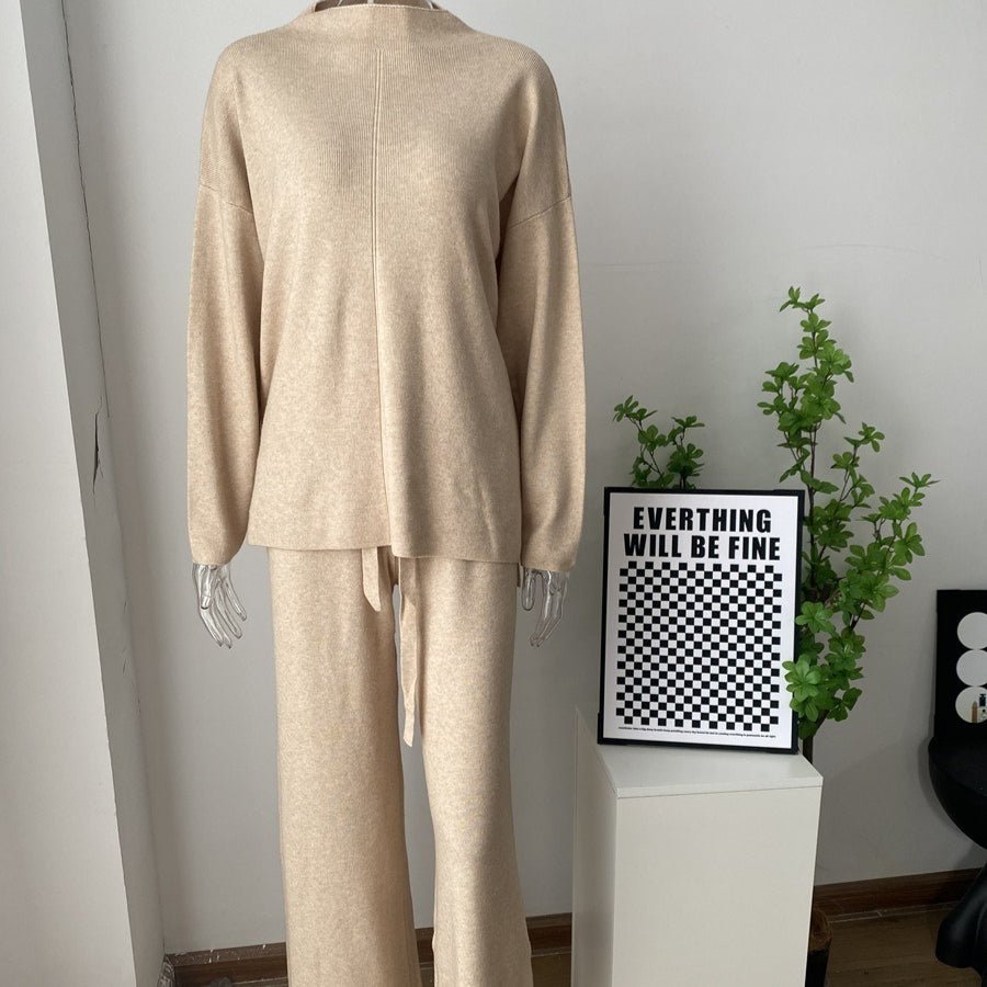 Solid Color Asymmetric Tunic & Wide Leg Pants Set(MS174)