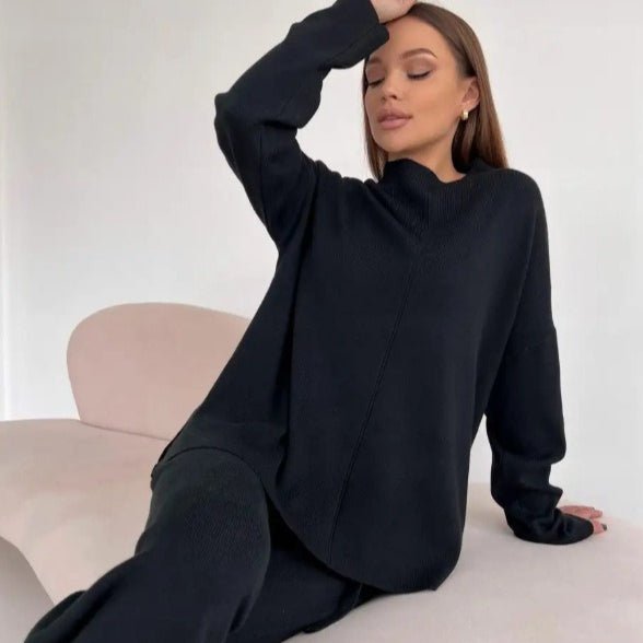 Solid Color Asymmetric Tunic & Wide Leg Pants Set(MS174)