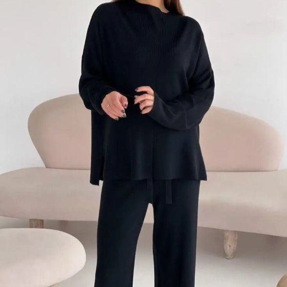 Solid Color Asymmetric Tunic & Wide Leg Pants Set(MS174)