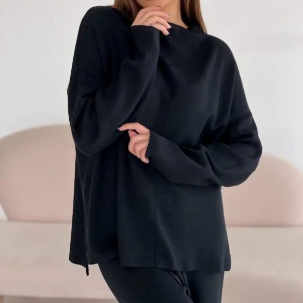 Solid Color Asymmetric Tunic & Wide Leg Pants Set(MS174)