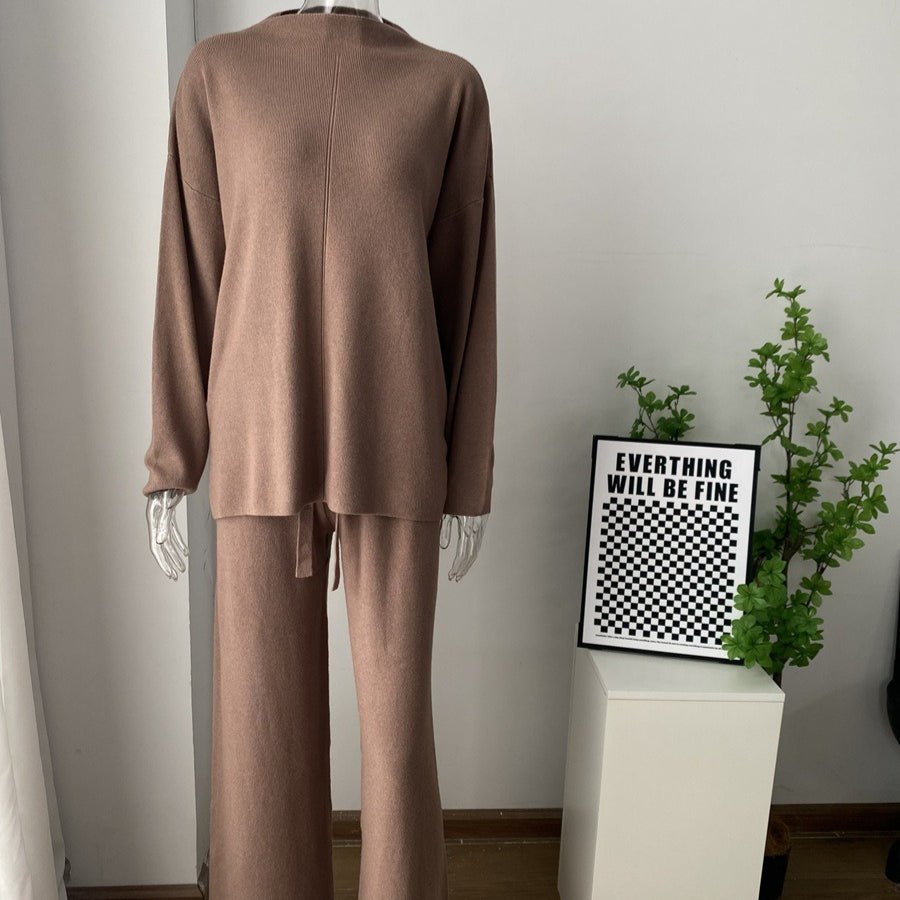 Solid Color Asymmetric Tunic & Wide Leg Pants Set(MS174)