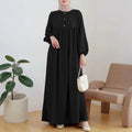 Solid Color Bubble Sleeve  with Button Casual & Elegant Long Maxi Dress Abaya (MA157)