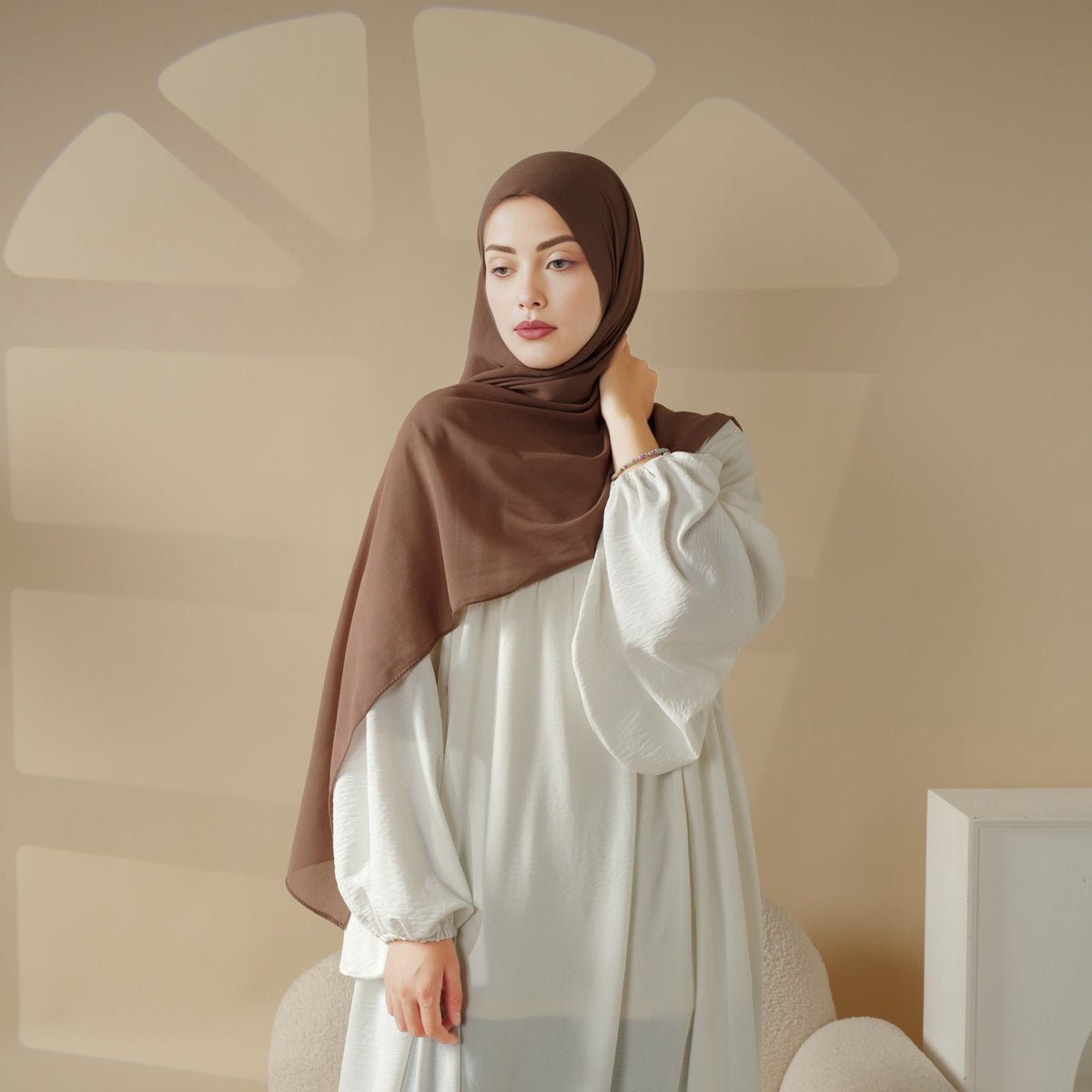 Solid Color Chiffon Hijab  With Neck Base Hat 2pcs Set (MH036)