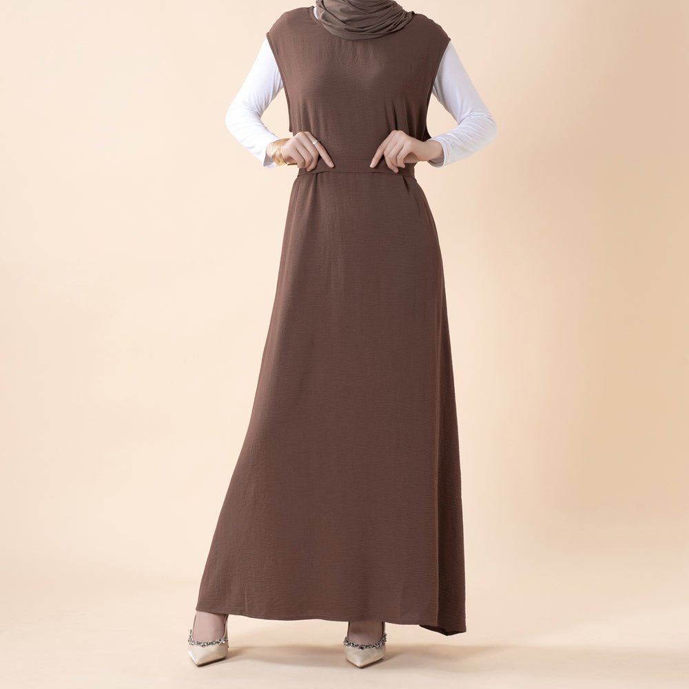 Solid Color Elegant Open Abaya with Pockets | 3-Piece Set Open Abaya (MOA092)