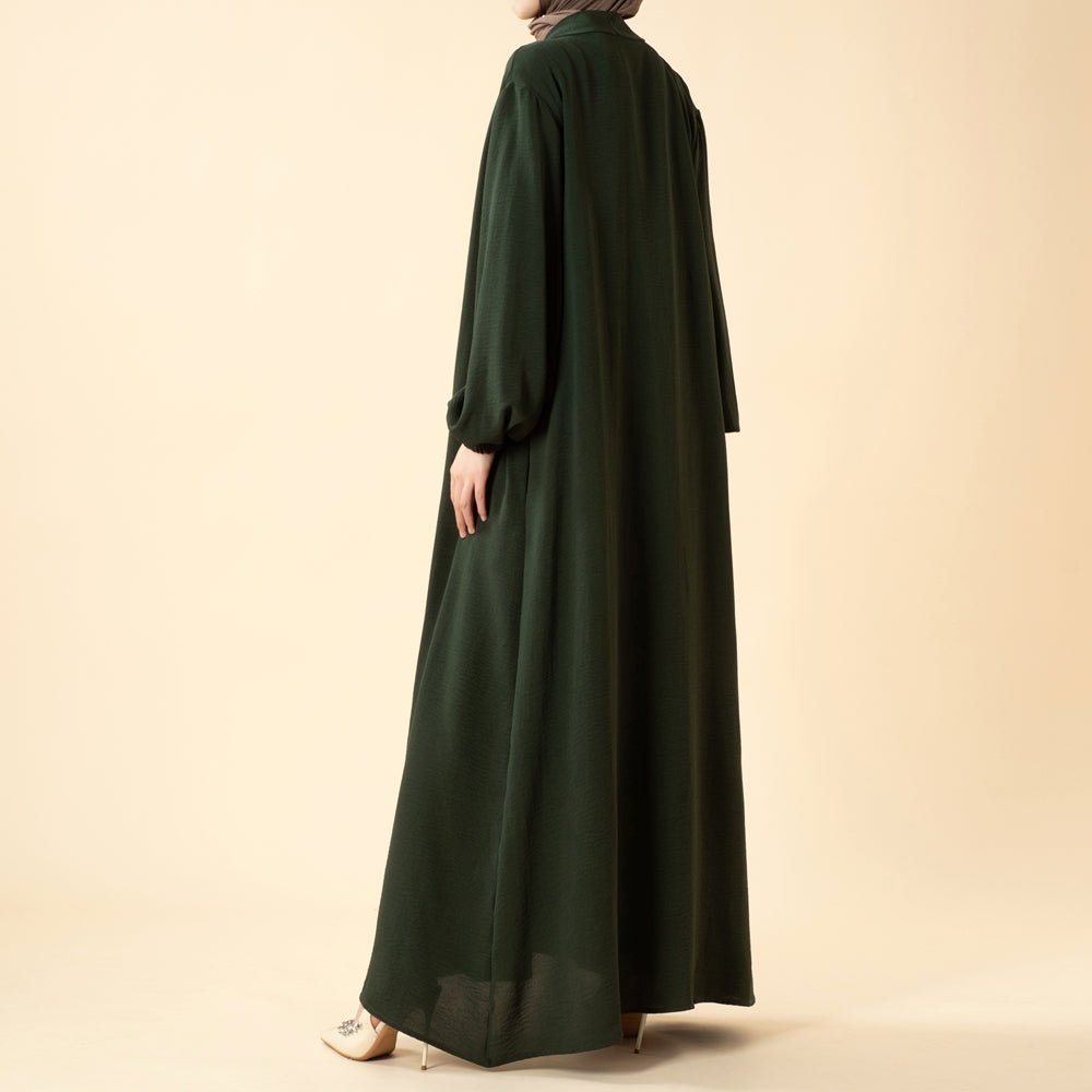 Solid Color Elegant Open Abaya with Pockets | 3-Piece Set Open Abaya (MOA092)