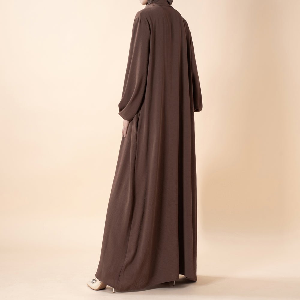 Solid Color Elegant Open Abaya with Pockets | 3-Piece Set Open Abaya (MOA092)