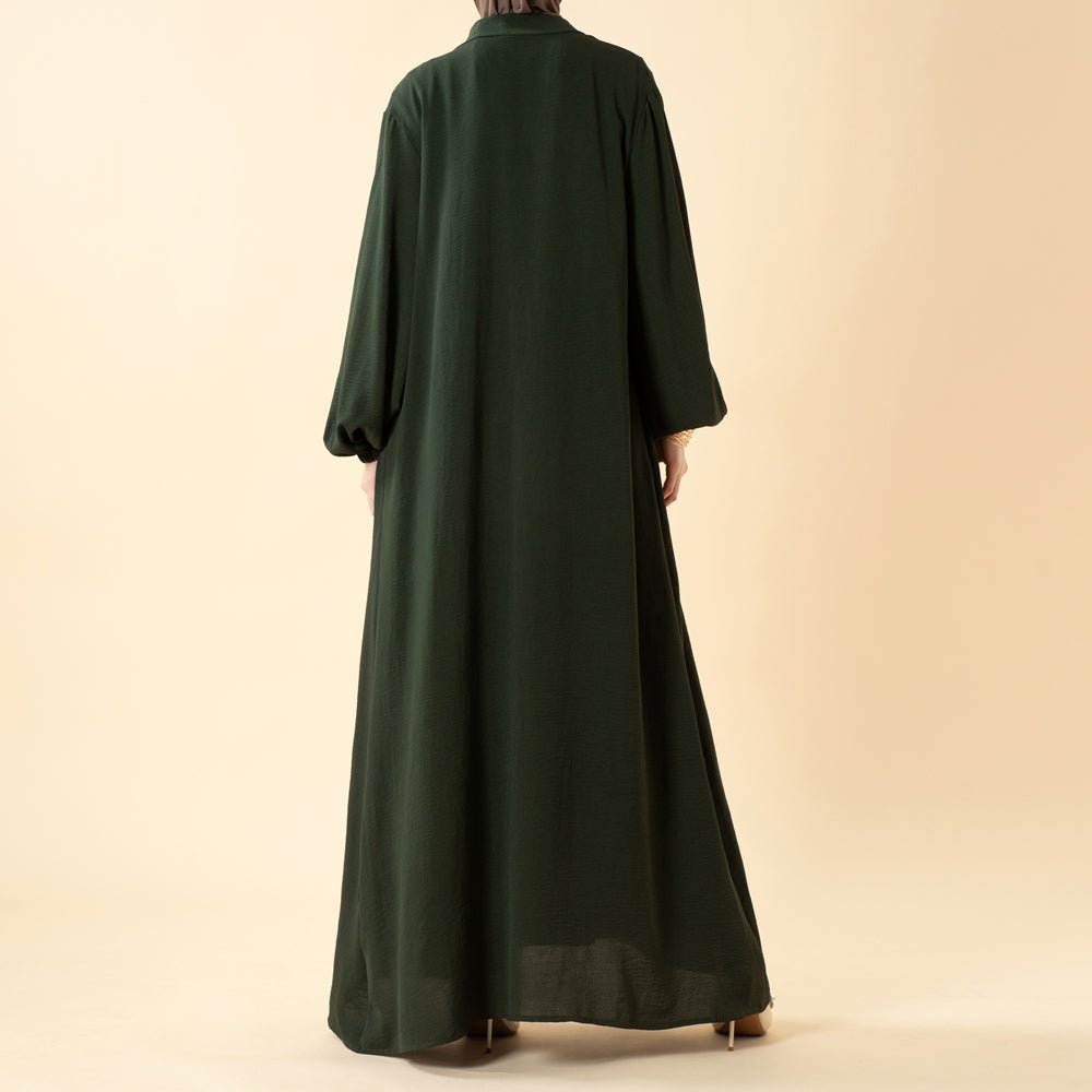 Solid Color Elegant Open Abaya with Pockets | 3-Piece Set Open Abaya (MOA092)