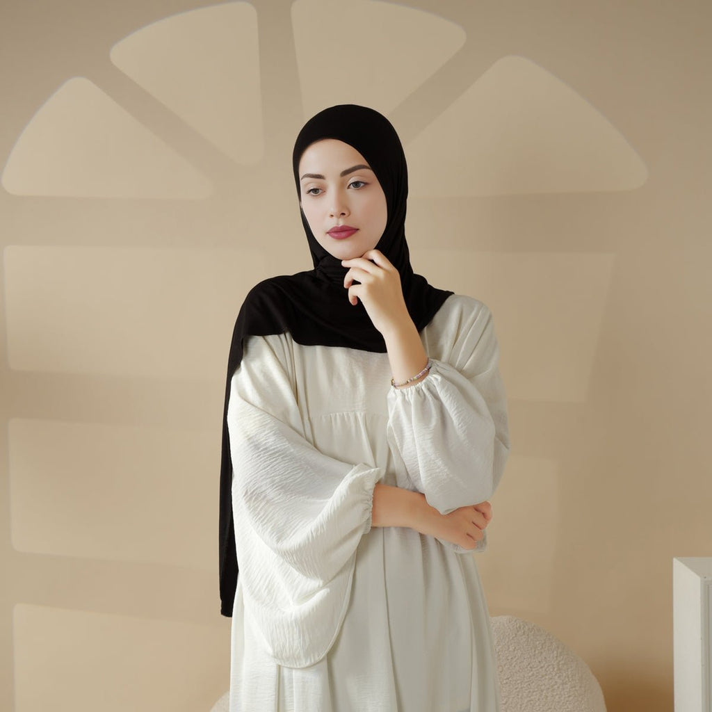 Solid Color Hijab With Basic Headscarf Cap (MH038)