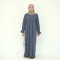 Solid Color Modest Robe Dress Two-Piece Set – Muslim Abaya with Puff Sleeves(MA275)