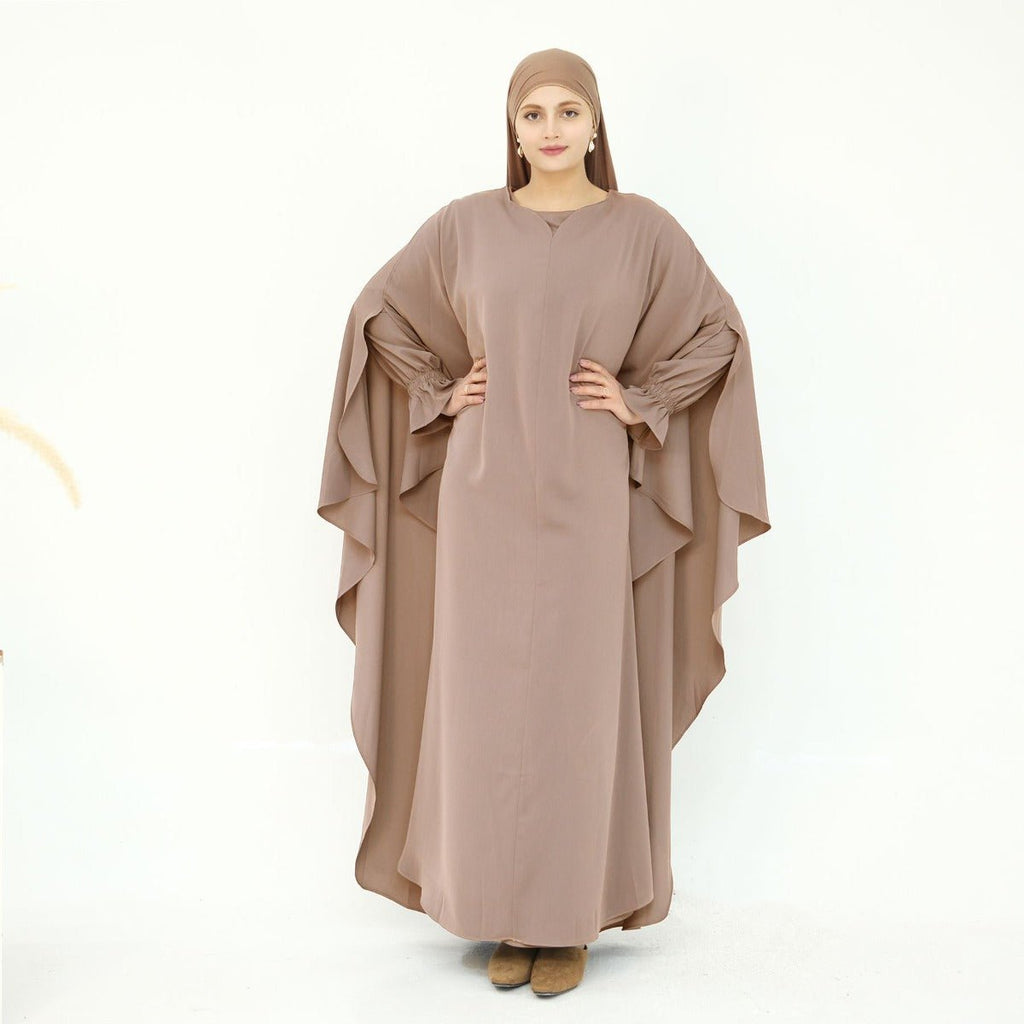 Solid Color Modest Robe Dress Two-Piece Set – Muslim Abaya with Puff Sleeves(MA275)