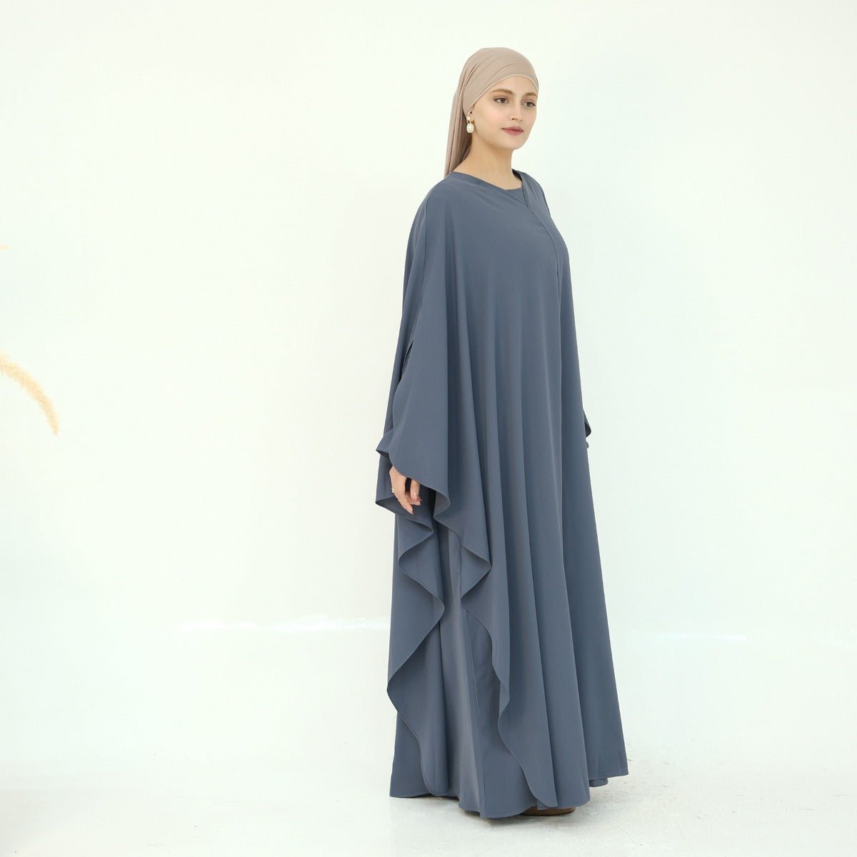 Solid Color Modest Robe Dress Two-Piece Set – Muslim Abaya with Puff Sleeves(MA275)