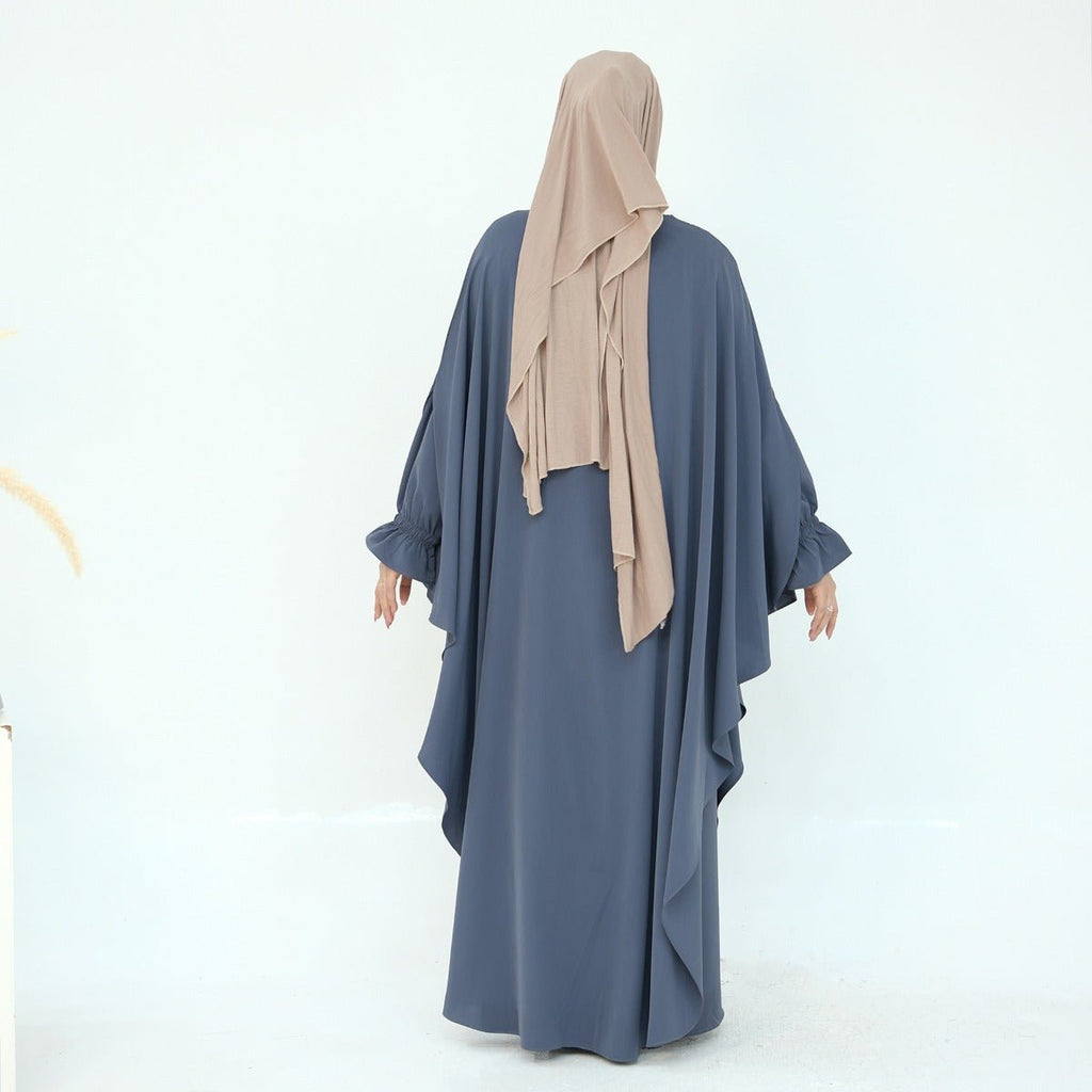 Solid Color Modest Robe Dress Two-Piece Set – Muslim Abaya with Puff Sleeves(MA275)