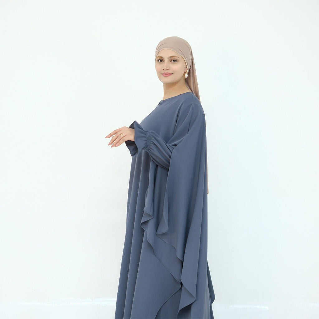 Solid Color Modest Robe Dress Two-Piece Set – Muslim Abaya with Puff Sleeves(MA275)