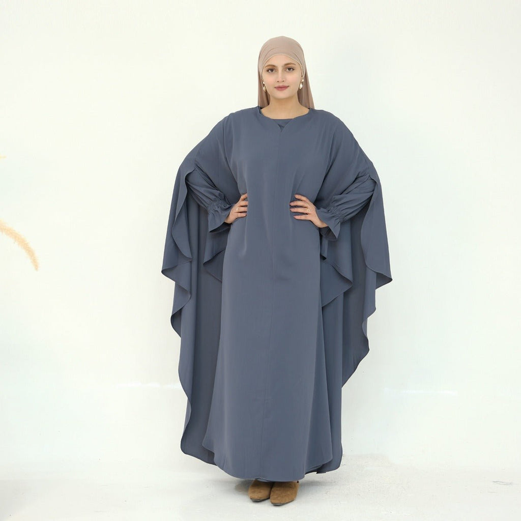 Solid Color Modest Robe Dress Two-Piece Set – Muslim Abaya with Puff Sleeves(MA275)