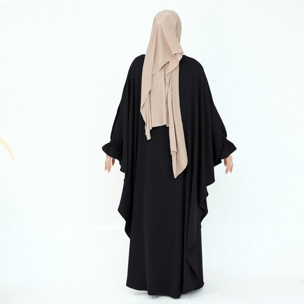 Solid Color Modest Robe Dress Two-Piece Set – Muslim Abaya with Puff Sleeves(MA275)