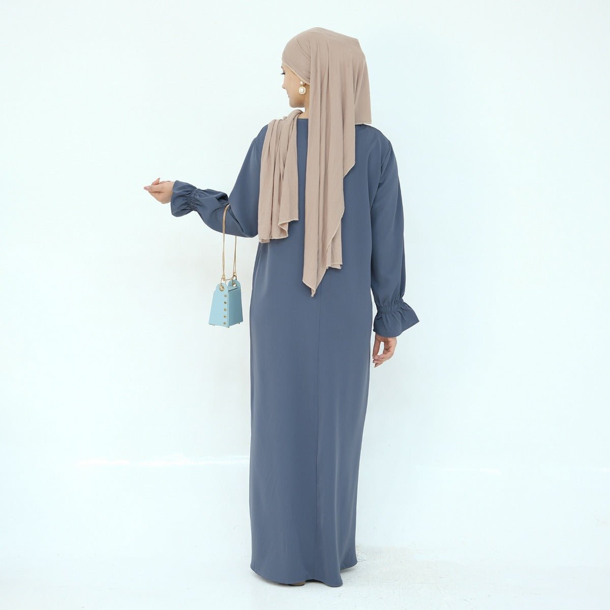 Solid Color Modest Robe Dress Two-Piece Set – Muslim Abaya with Puff Sleeves(MA275)