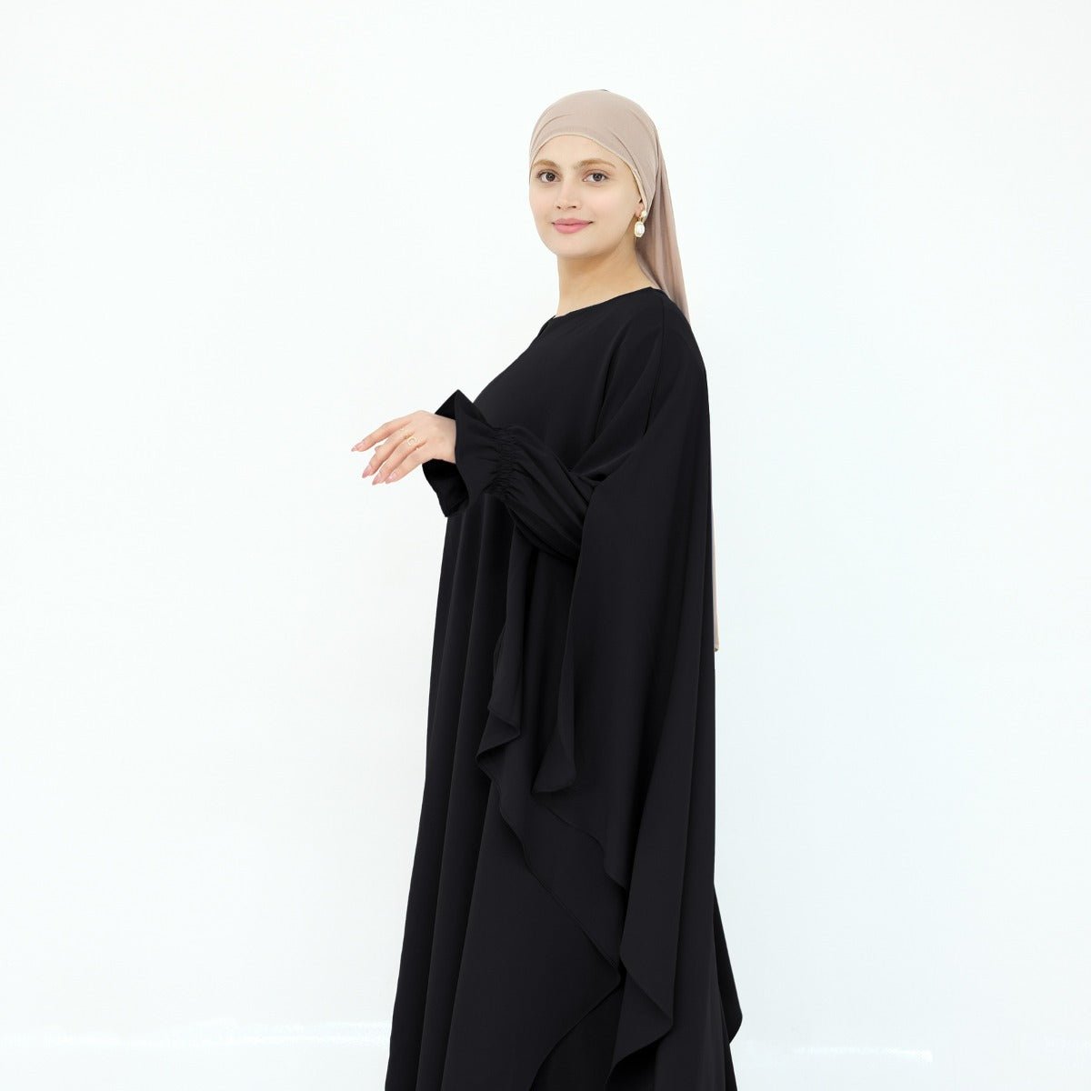 Solid Color Modest Robe Dress Two-Piece Set – Muslim Abaya with Puff Sleeves(MA275)