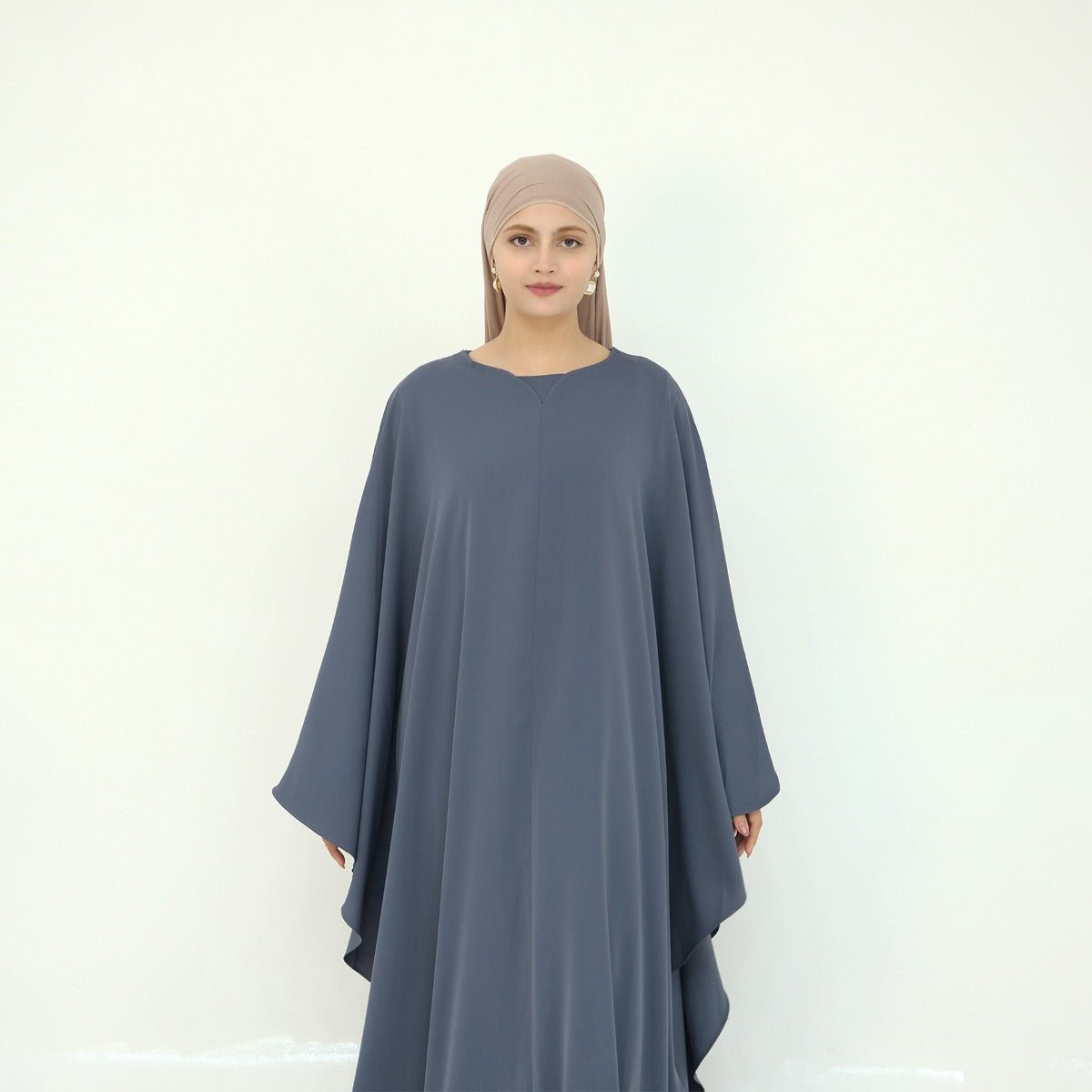 Solid Color Modest Robe Dress Two-Piece Set – Muslim Abaya with Puff Sleeves(MA275)