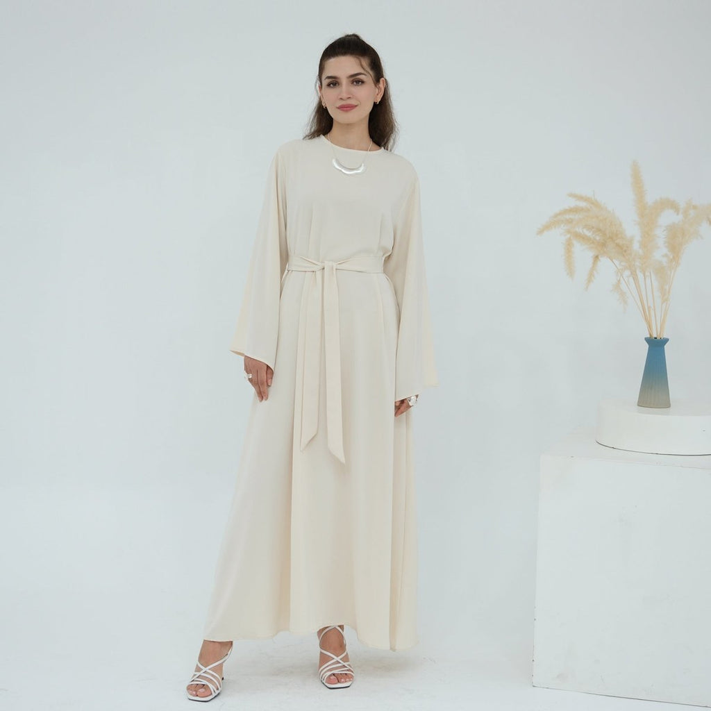 Solid Color Nida Abaya with Belt | A-Line Maxi Dress Abaya (MA359)
