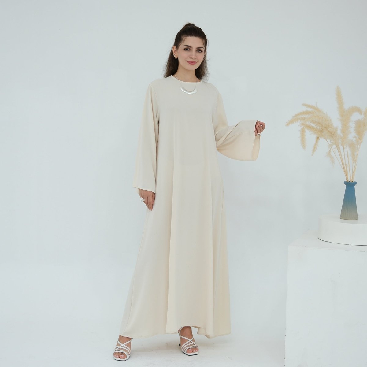 Solid Color Nida Abaya with Belt | A-Line Maxi Dress Abaya (MA359)