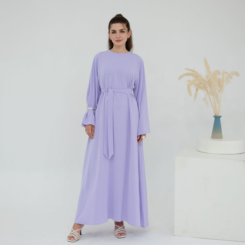 Solid Color Nida Abaya with Belt | A-Line Maxi Dress Abaya (MA359)