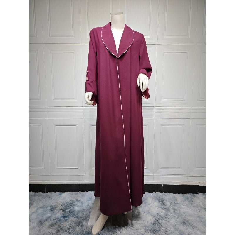 Autumn & Winter Long Dress with Open Front | Solid Color Pleated Abaya Cardigan (MOA218)