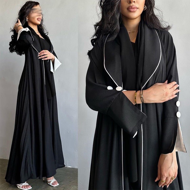 Autumn & Winter Long Dress with Open Front | Solid Color Pleated Abaya Cardigan (MOA218)