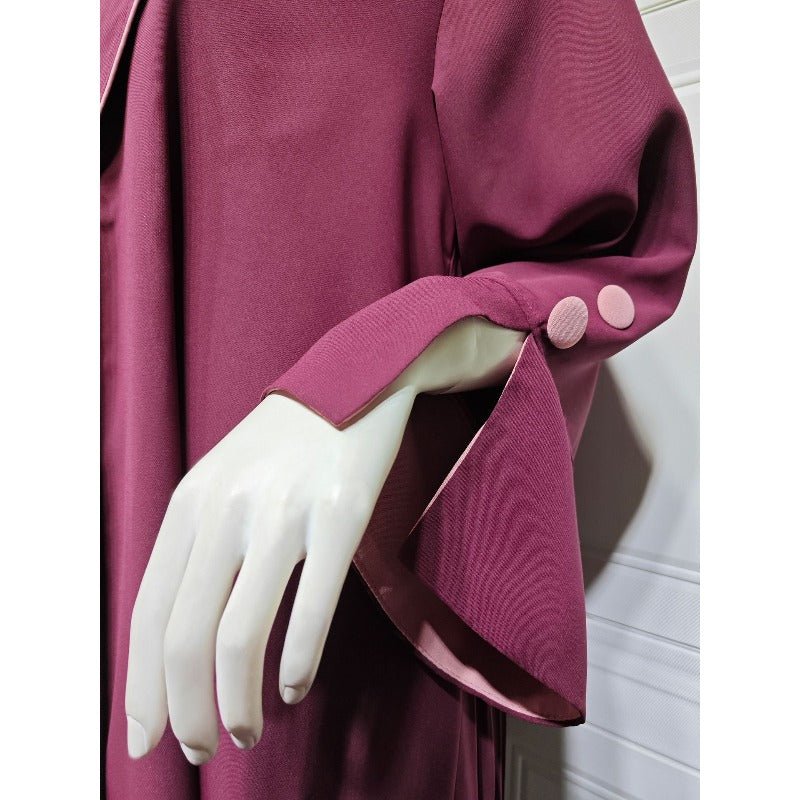 Autumn & Winter Long Dress with Open Front | Solid Color Pleated Abaya Cardigan (MOA218)