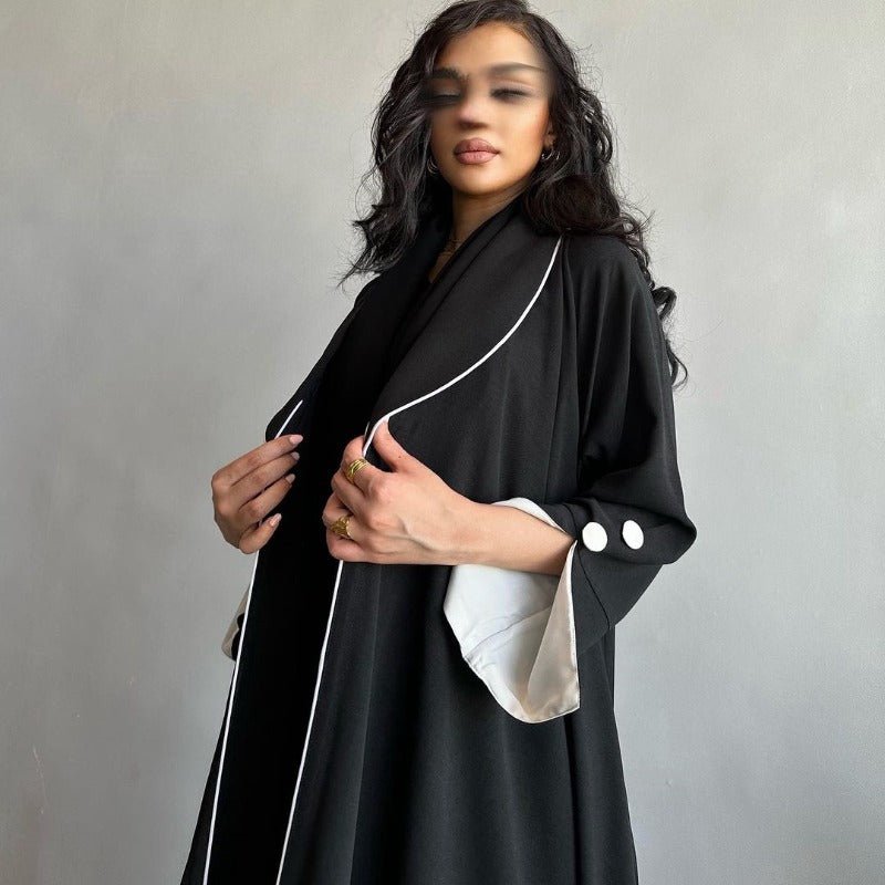 Autumn & Winter Long Dress with Open Front | Solid Color Pleated Abaya Cardigan (MOA218)