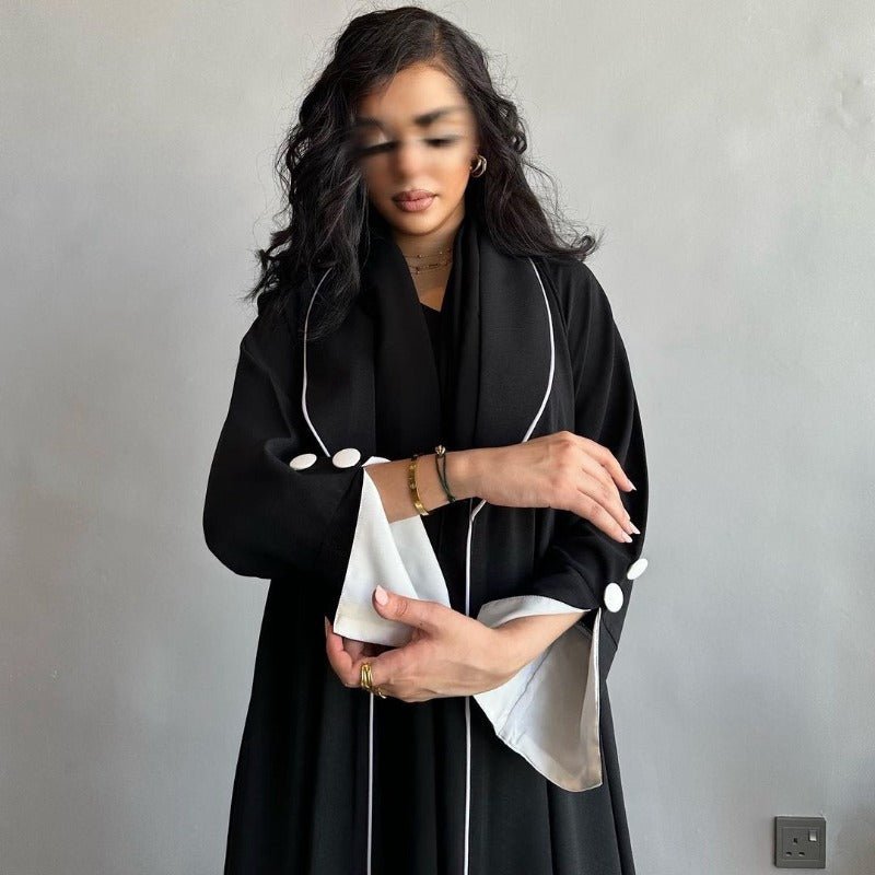 Autumn & Winter Long Dress with Open Front | Solid Color Pleated Abaya Cardigan (MOA218)