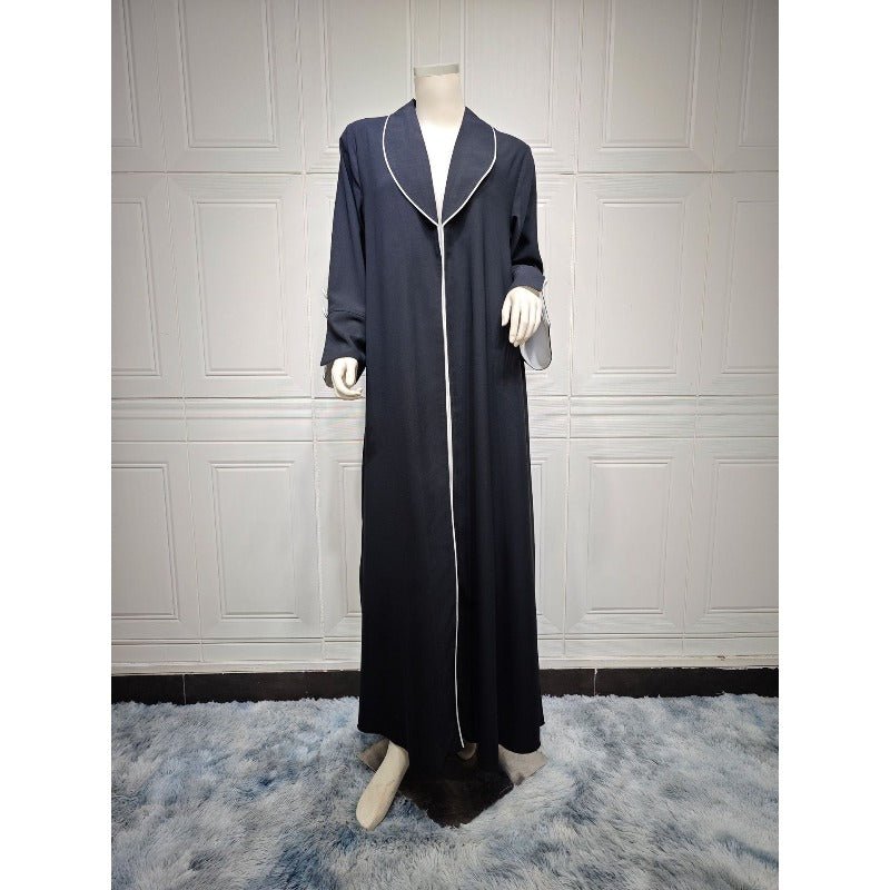 Autumn & Winter Long Dress with Open Front | Solid Color Pleated Abaya Cardigan (MOA218)