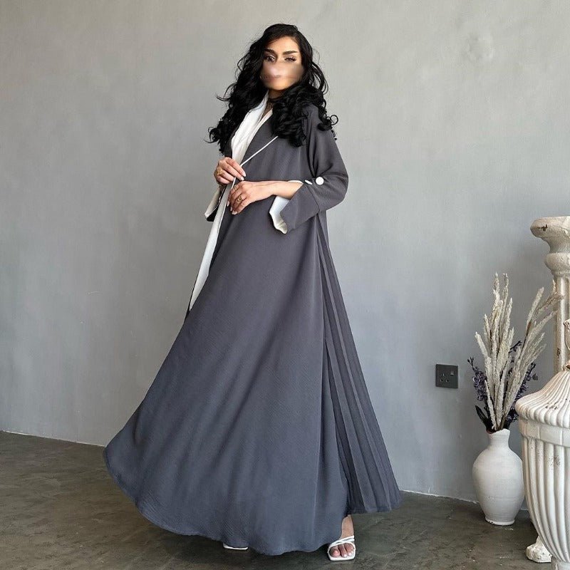 Autumn & Winter Long Dress with Open Front | Solid Color Pleated Abaya Cardigan (MOA218)