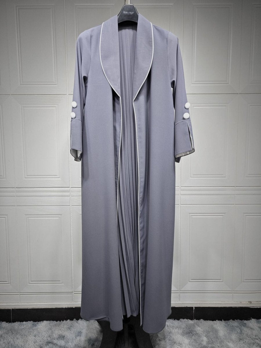 Autumn & Winter Long Dress with Open Front | Solid Color Pleated Abaya Cardigan (MOA218)